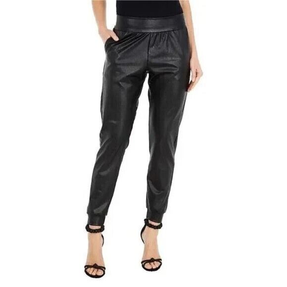 Commando Pants - Commando Faux Leather Joggers in Black sz S